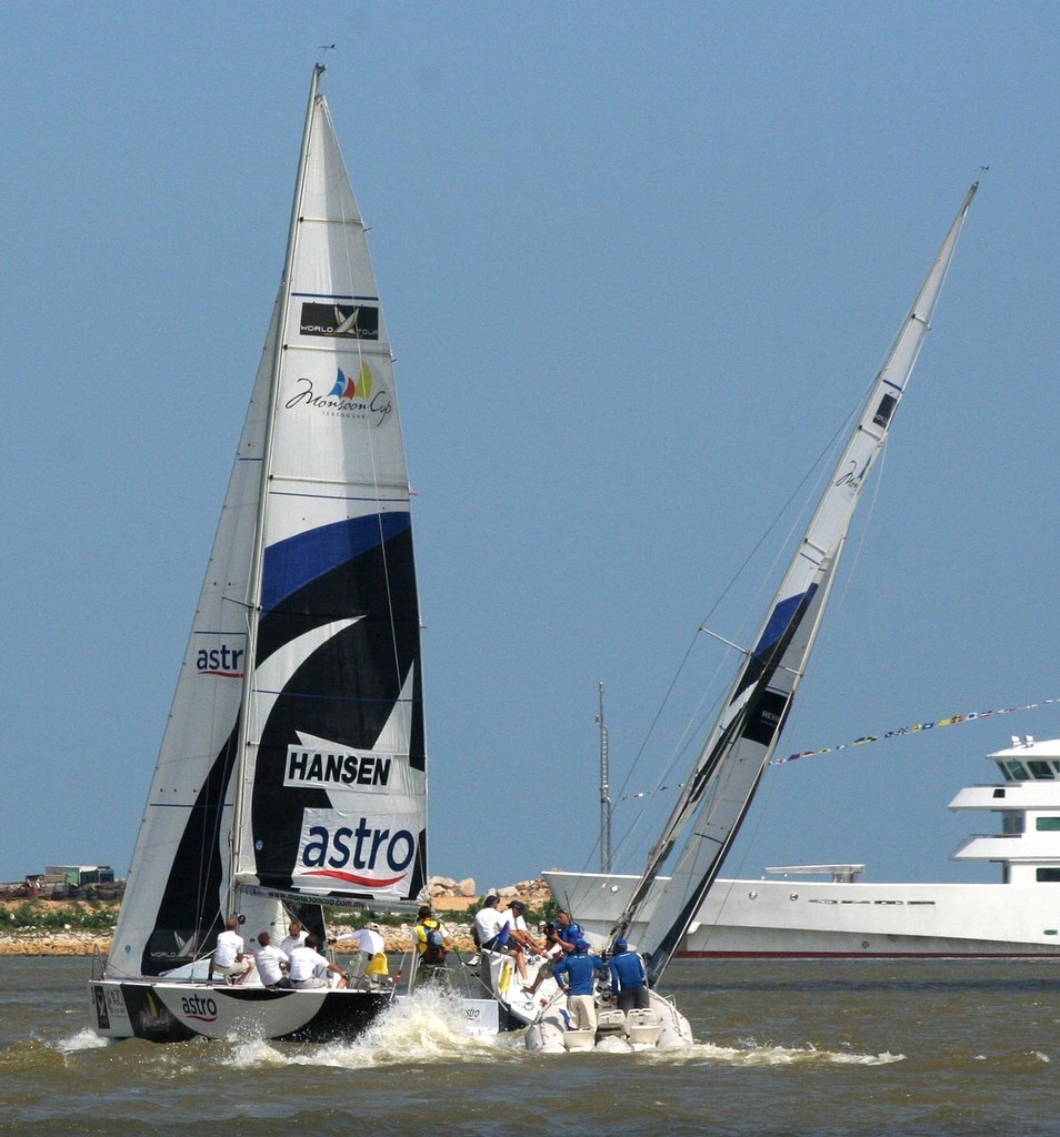 Hansen chases Peter Gilmour (partly obscured by Umpire boat) - Monsoon Cup © Sail-World.com /AUS http://www.sail-world.com